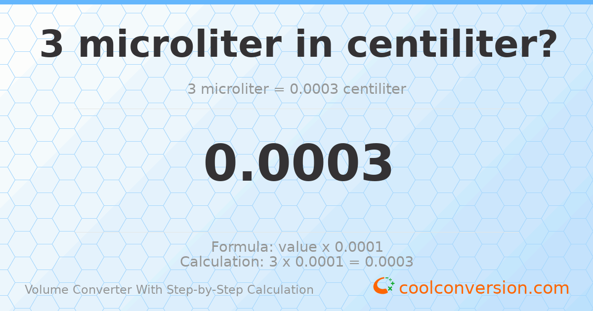 3 microliters = 0.0003 centiliters