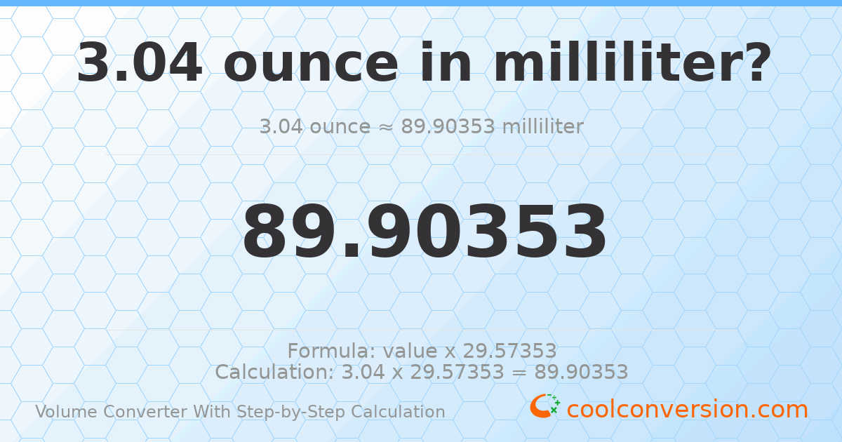 3.04 ounces = 89.9035 milliliters