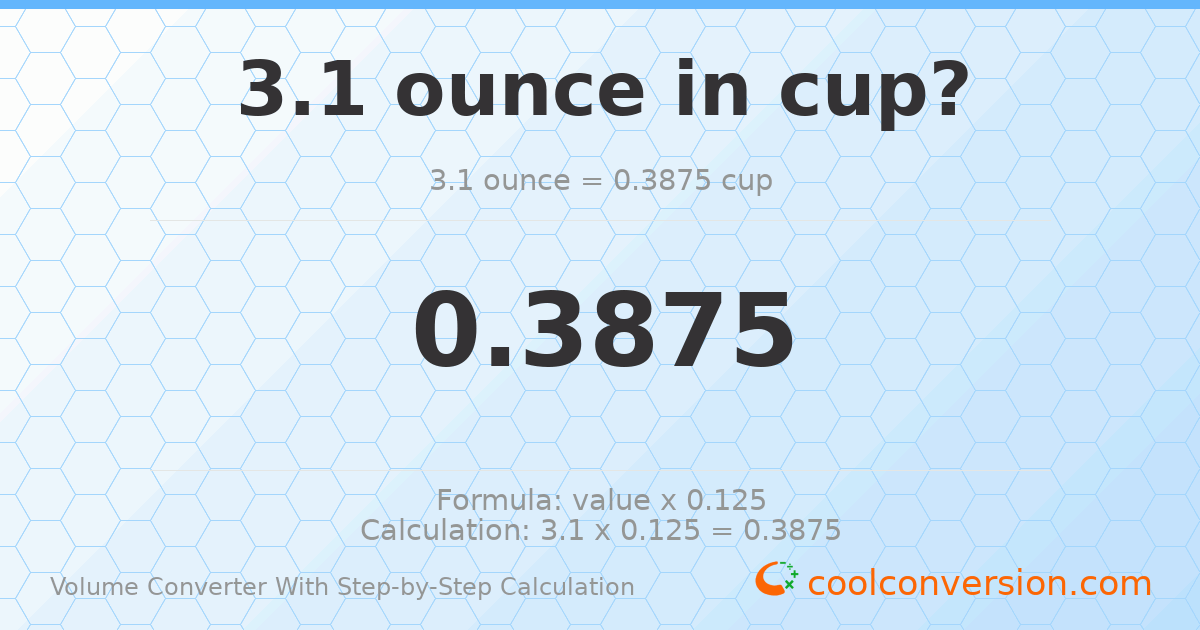 3.1 ounces = 0.3875 cups
