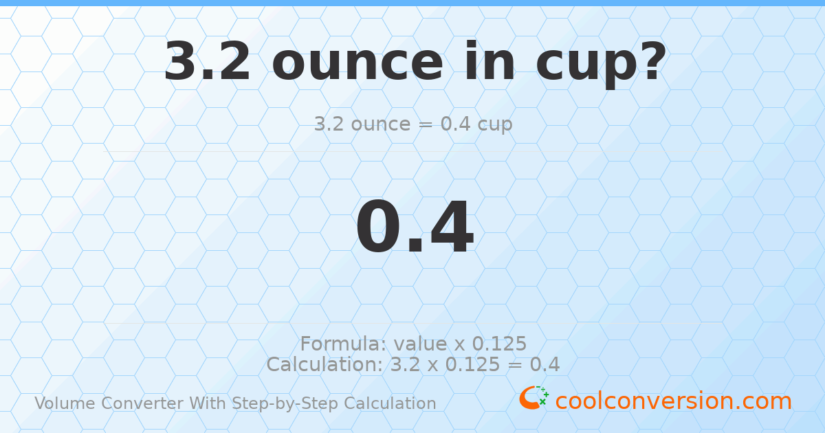 3.2 ounces = 0.4 cups
