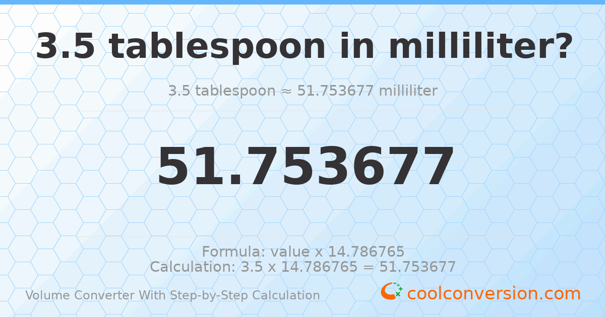 3.5 Tablespoons = 51.7537 milliliters