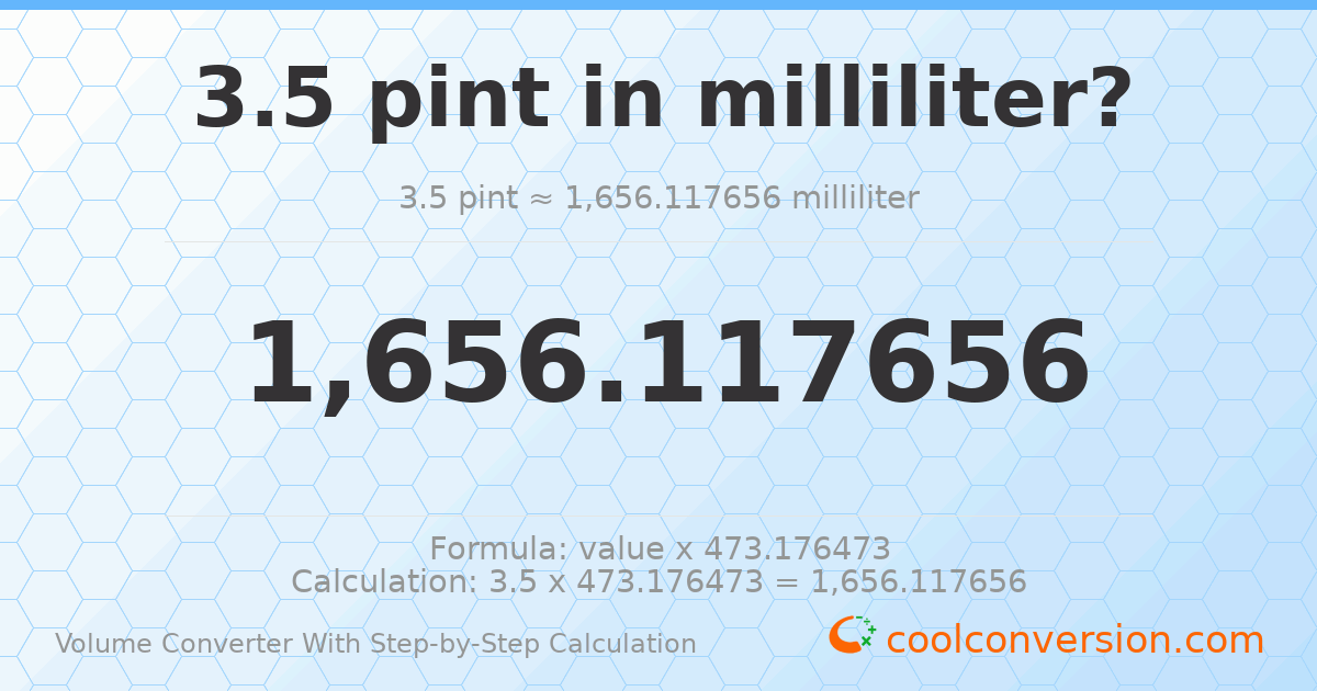 3.5 pints = 1656.12 milliliters
