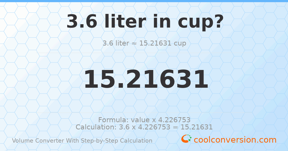 3.6 liters = 15.2163 cups