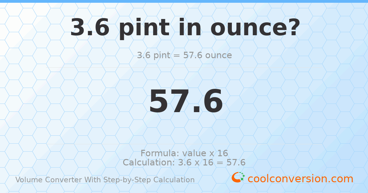 3.6 pints = 57.6 ounces
