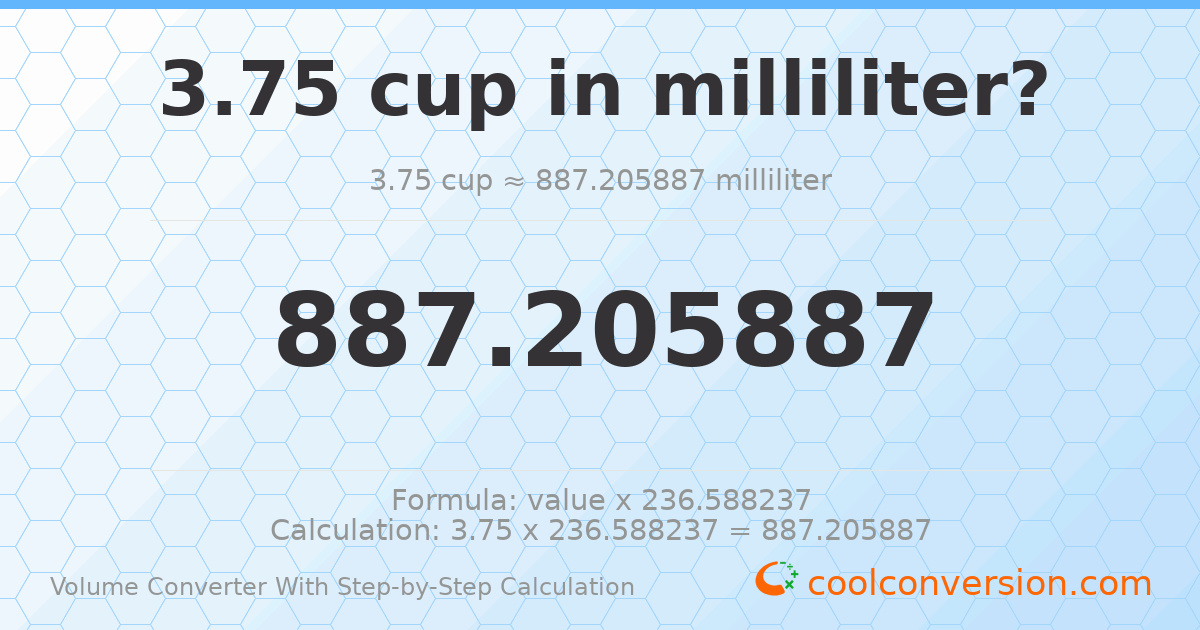 3.75 cups = 887.206 milliliters