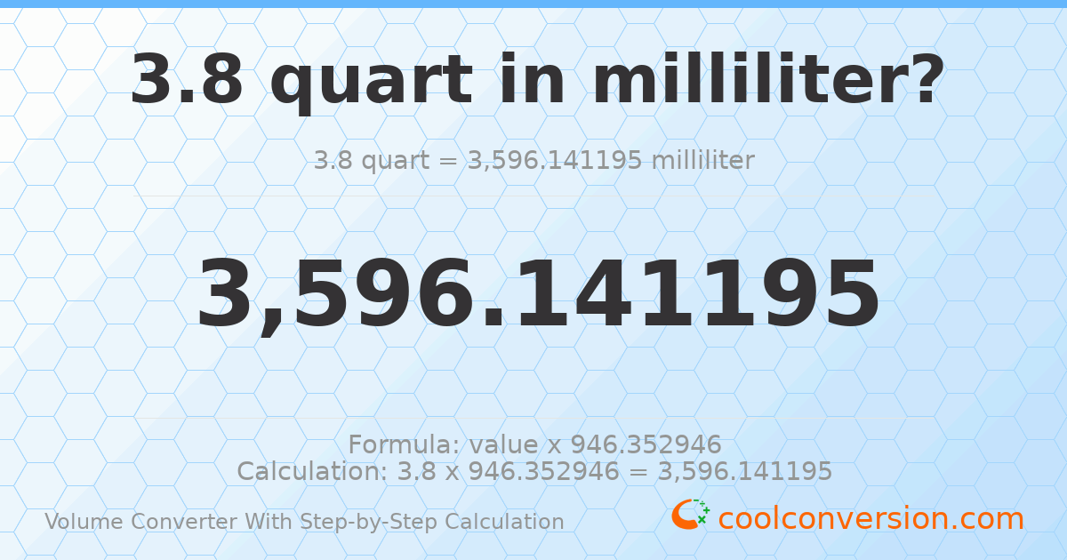 3.8 quarts = 3596.14 milliliters