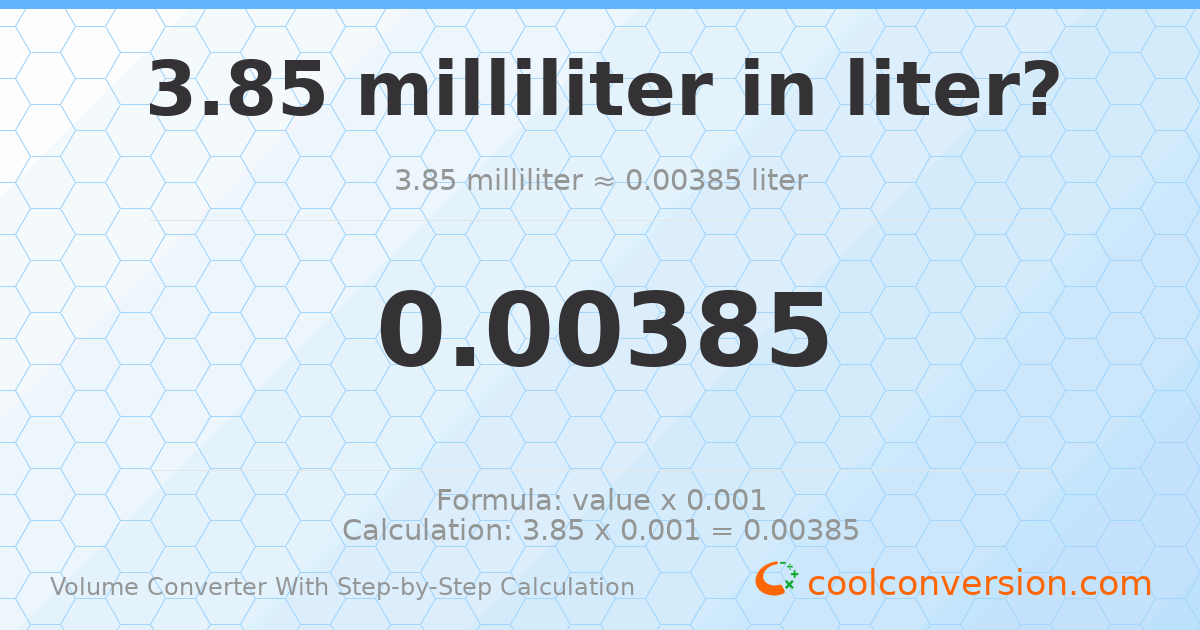 3.85 milliliters = 0.00385 liters