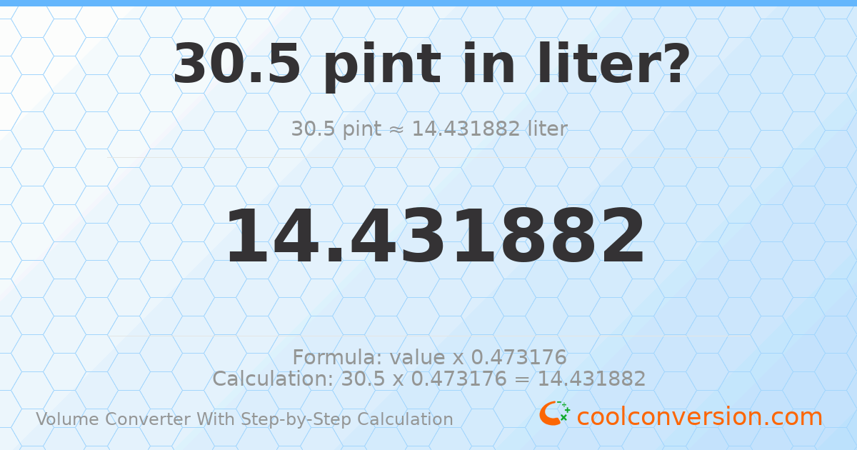 30.5 pints = 14.4319 liters