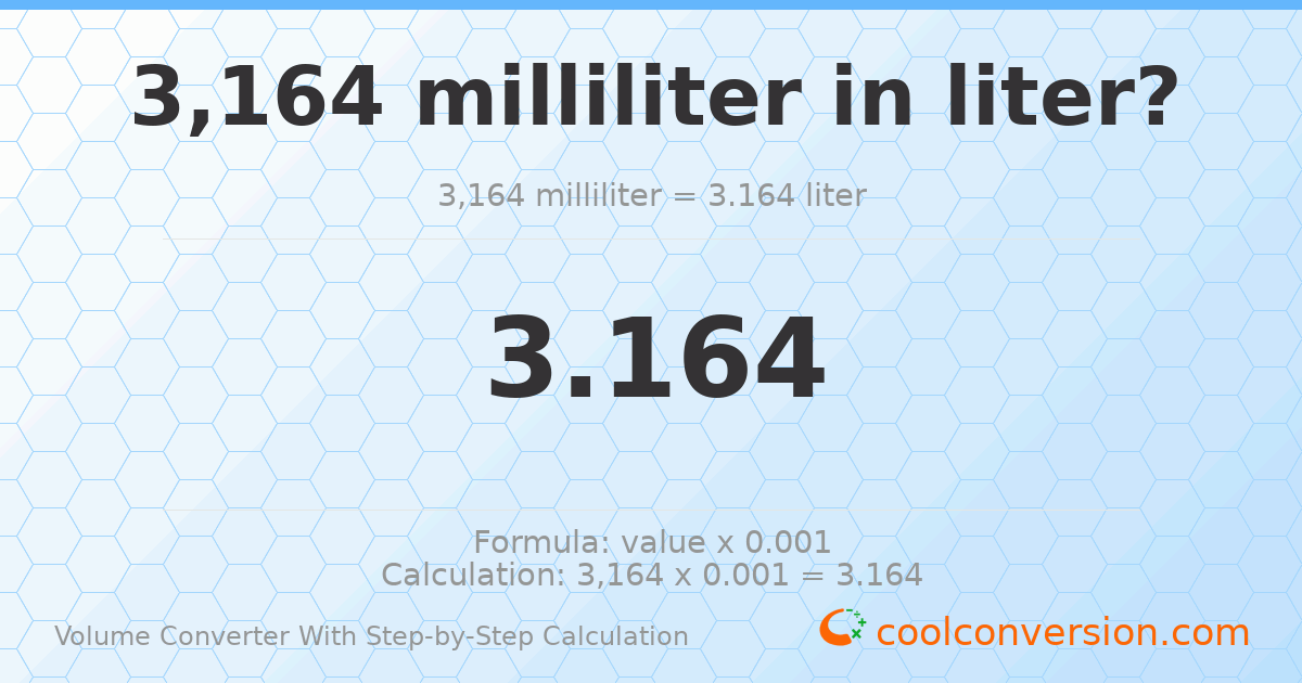 3164 milliliters = 3.164 liters