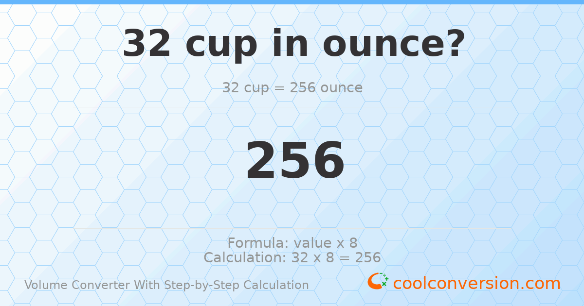 32 cups = 256 ounces