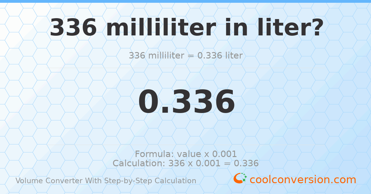 336 milliliters = 0.336 liters