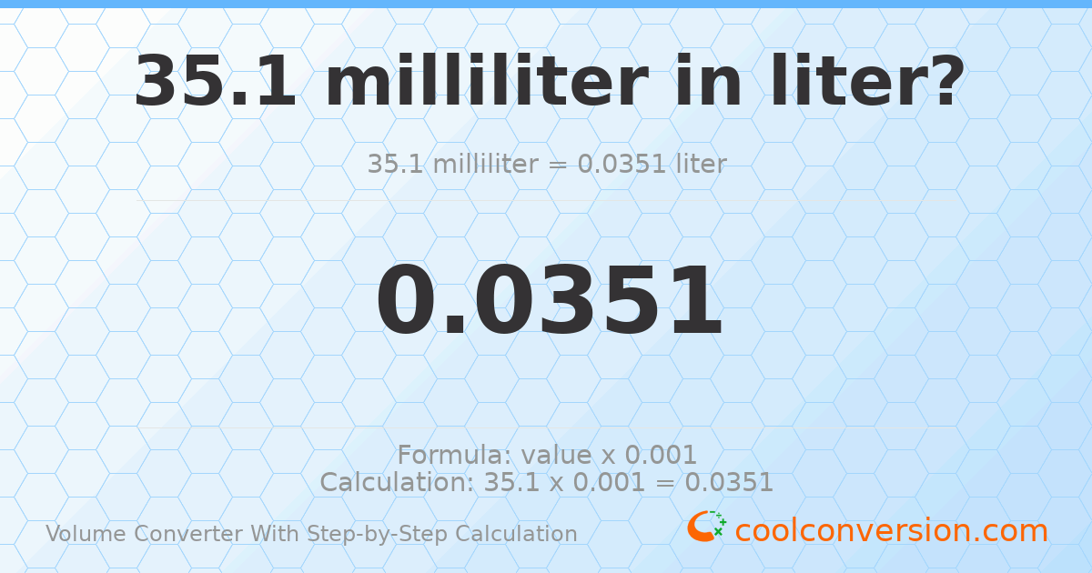 35.1 milliliters = 0.0351 liters