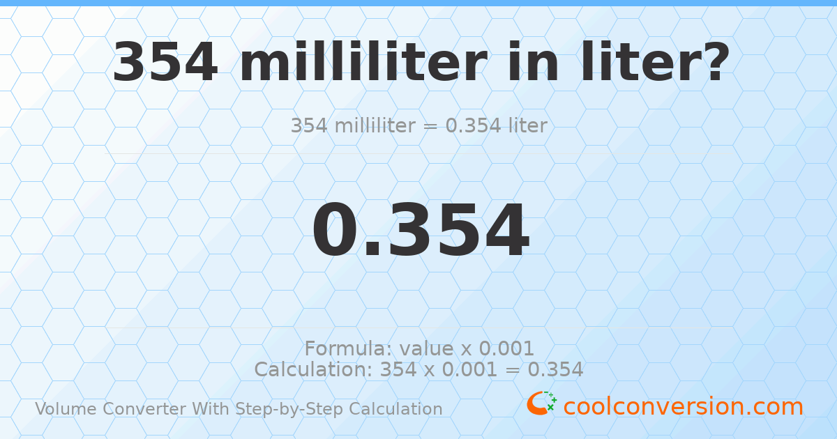 354 milliliters = 0.354 liters