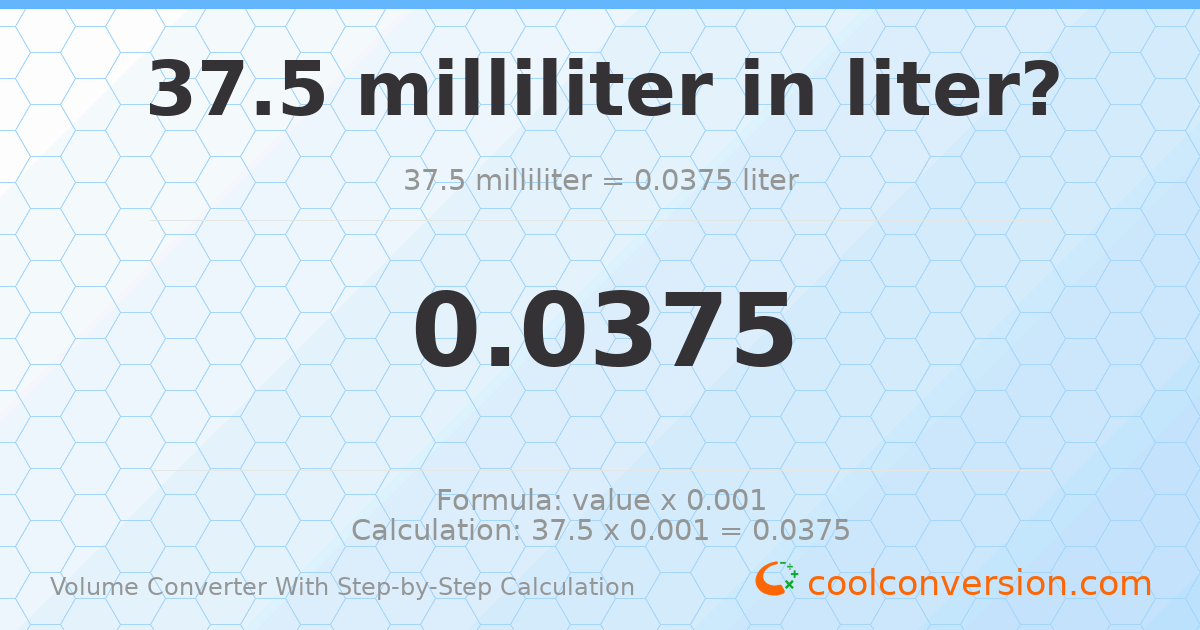37.5 milliliters = 0.0375 liters