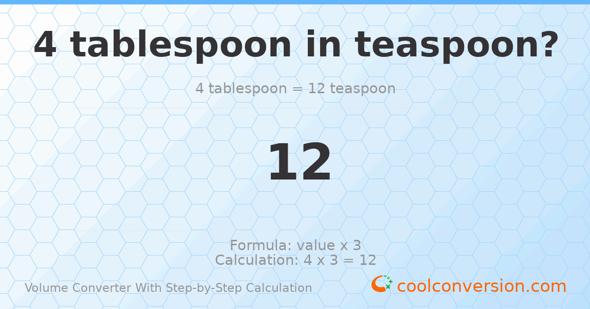 4 Tablespoons = 12 Teaspoons