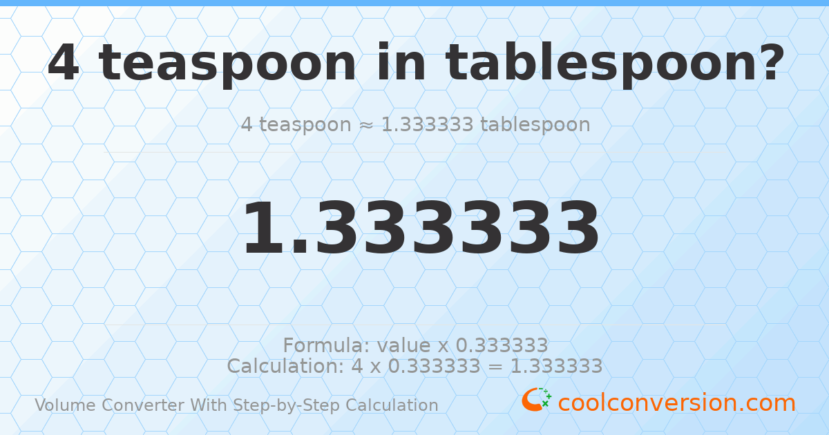 4 Teaspoons = 1.33333 Tablespoons