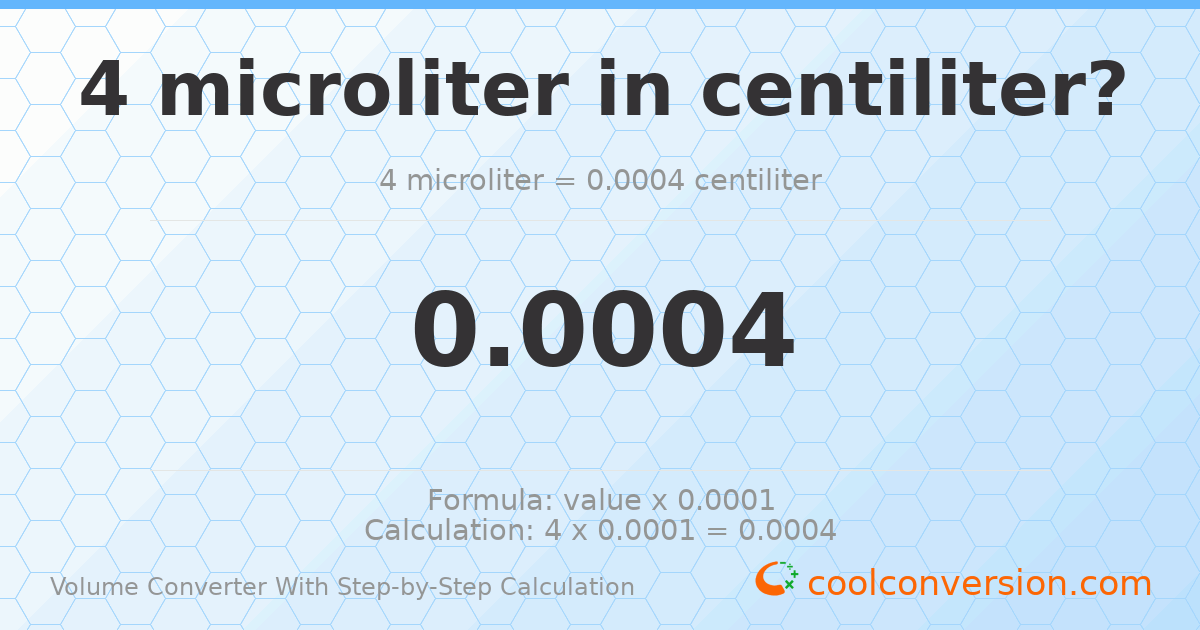 4 microliters = 0.0004 centiliters