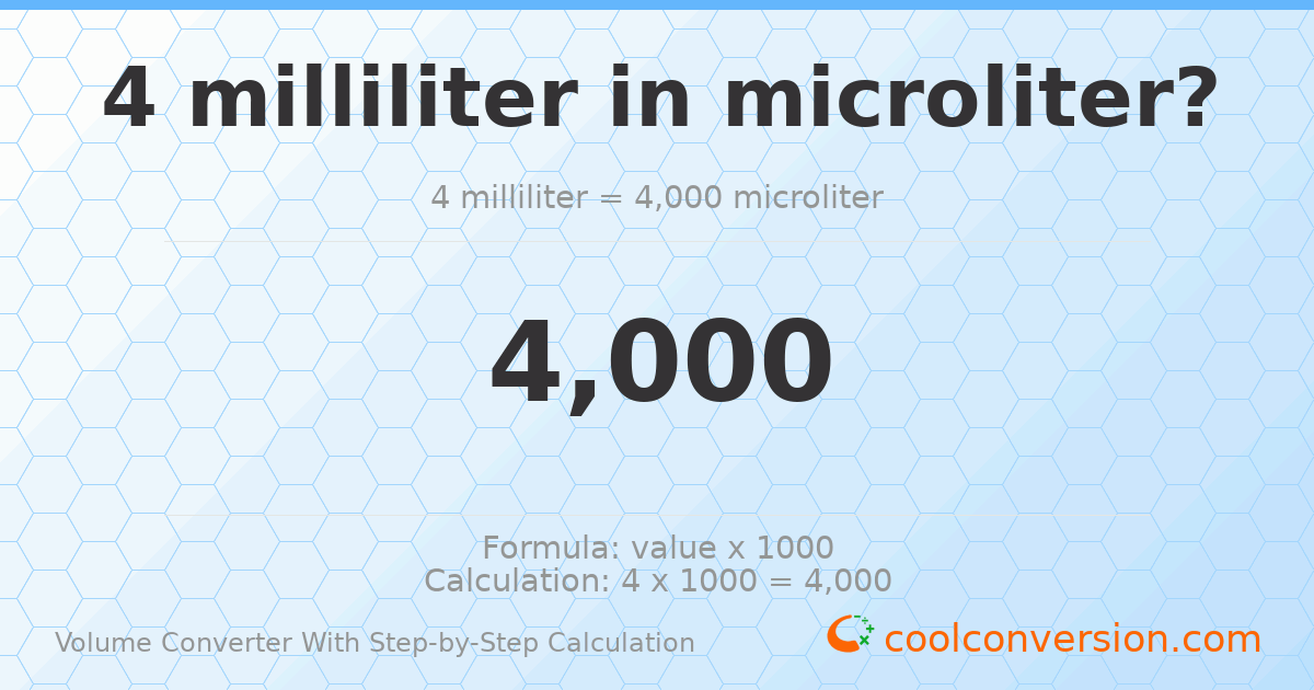 4 milliliters = 4000 microliters