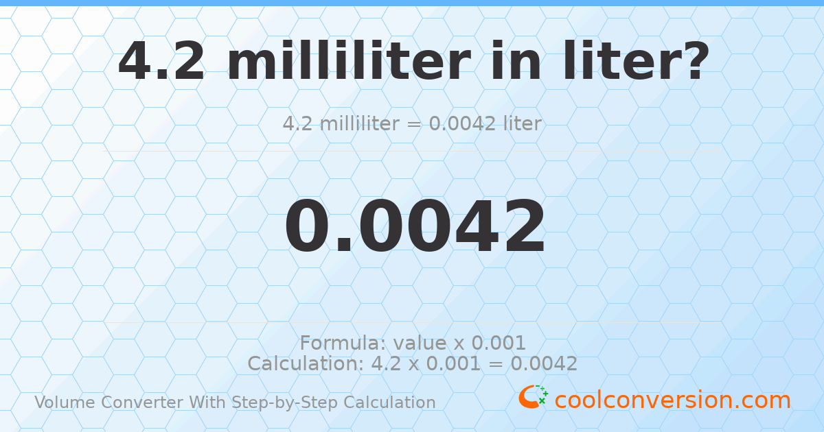4.2 milliliters = 0.0042 liters