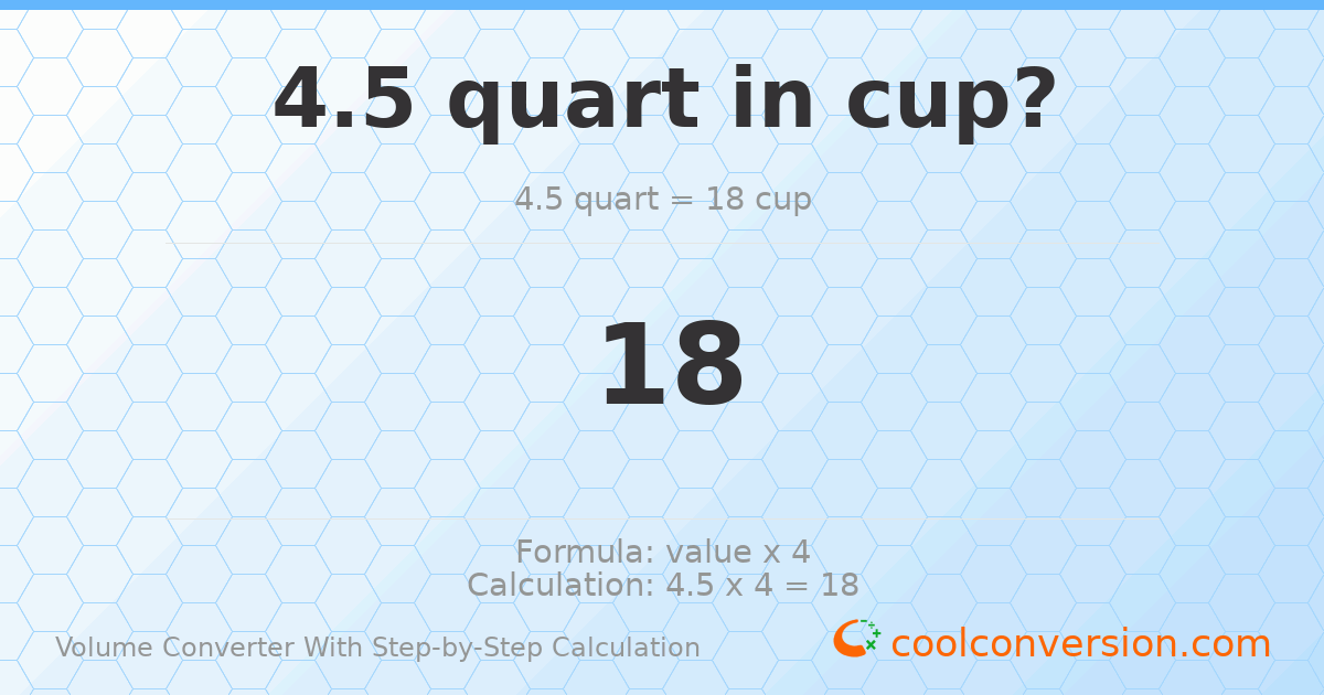 4.5 quarts = 18 cups