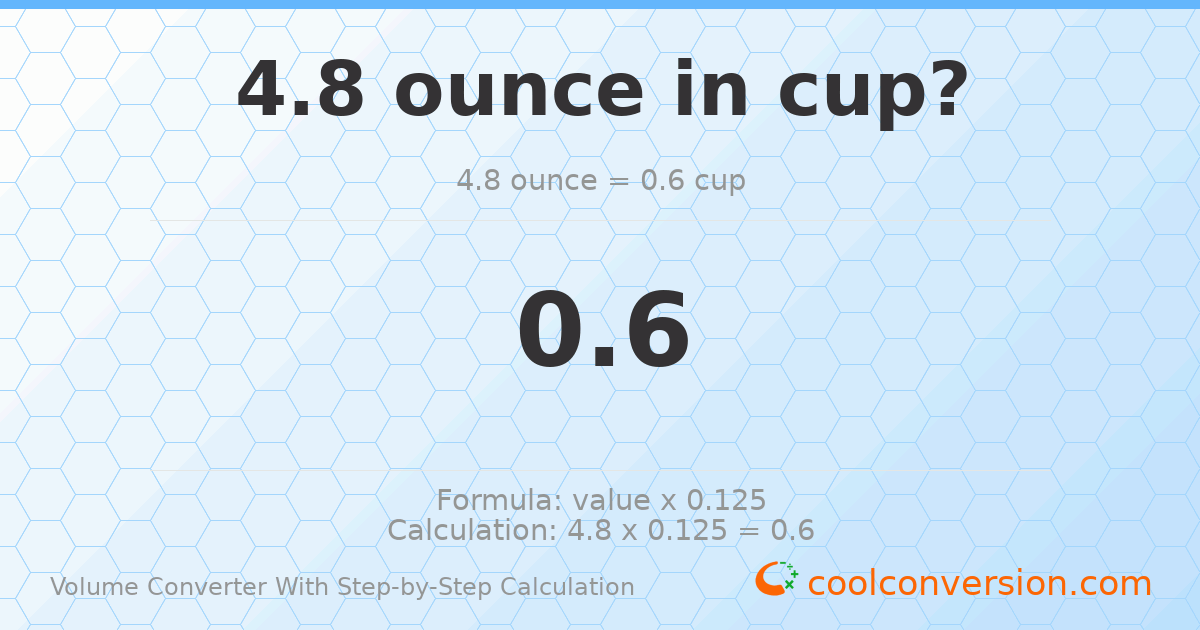 4.8 ounces = 0.6 cups