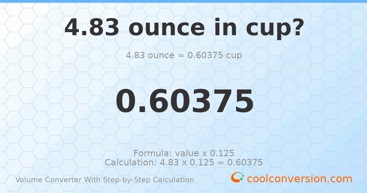 4.83 ounces = 0.60375 cups