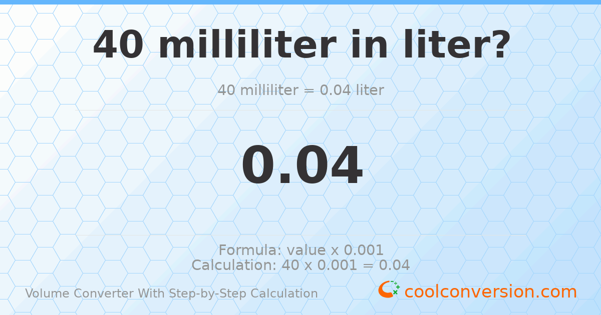 40 milliliters = 0.04 liters