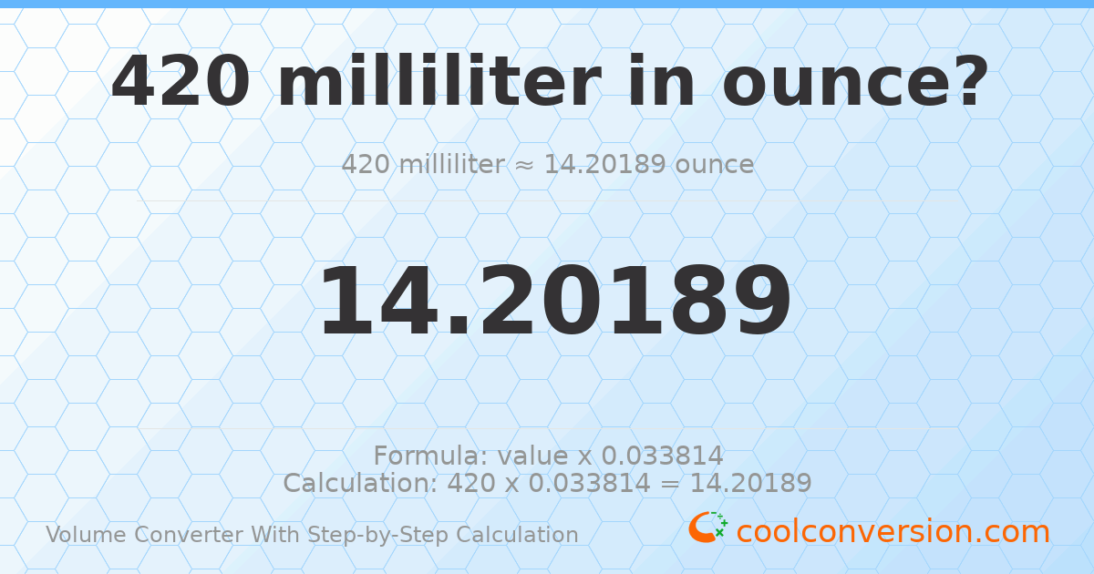 420 milliliters = 14.2019 ounces