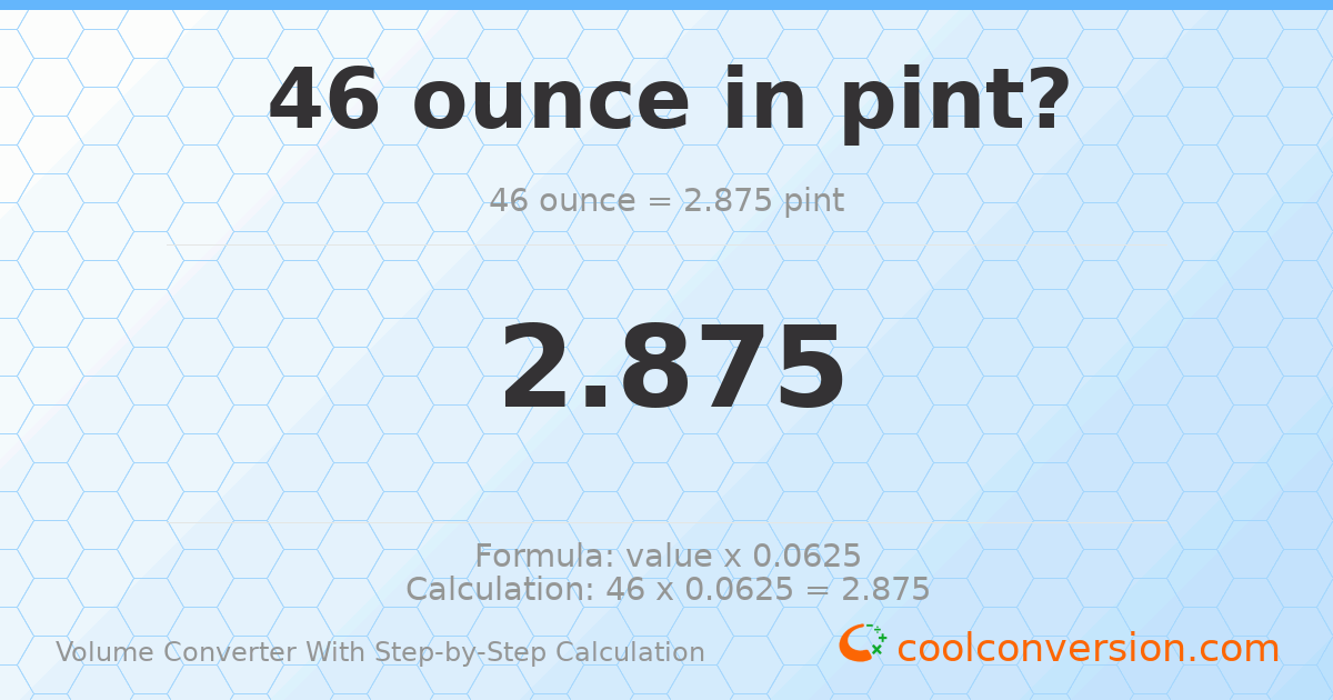 46 ounces = 2.875 pints