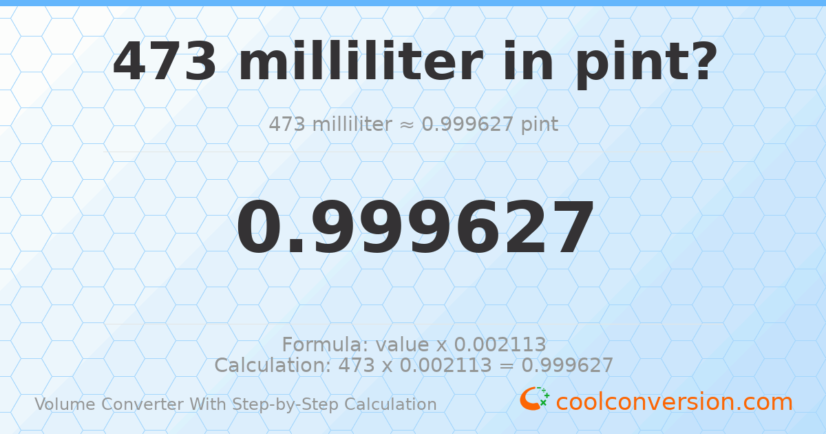 473 milliliters = 0.999627 pint