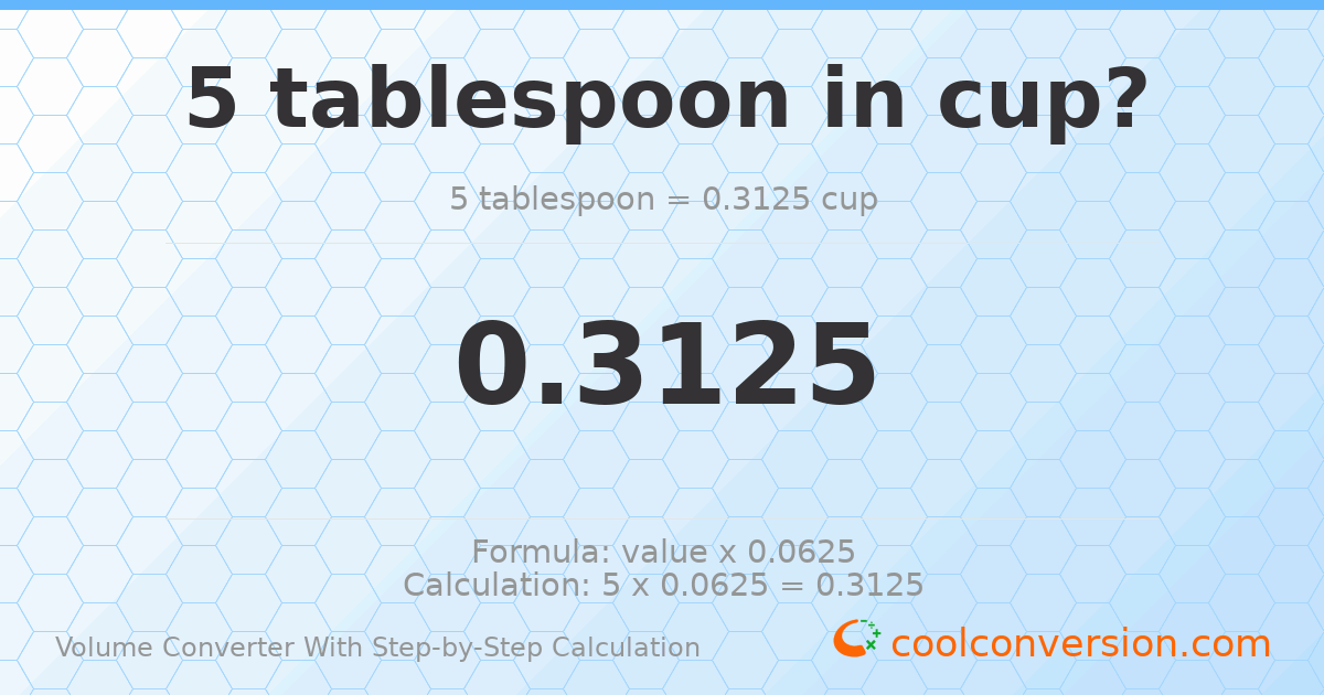 5 Tablespoons = 0.3125 cups