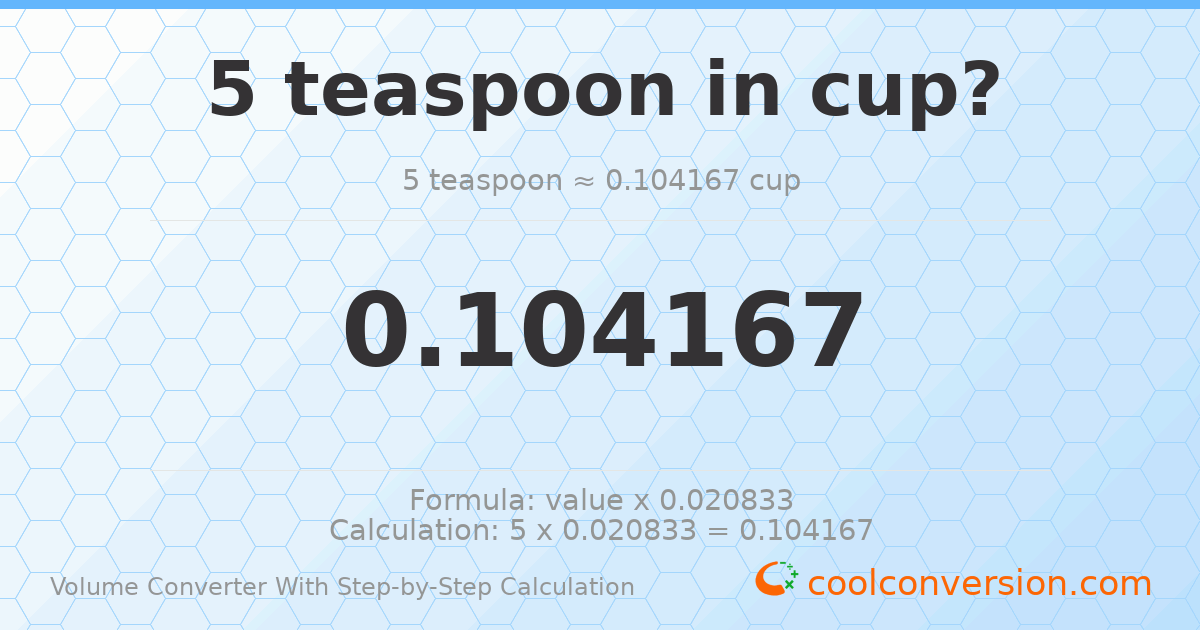 5 Teaspoons = 0.104167 cups