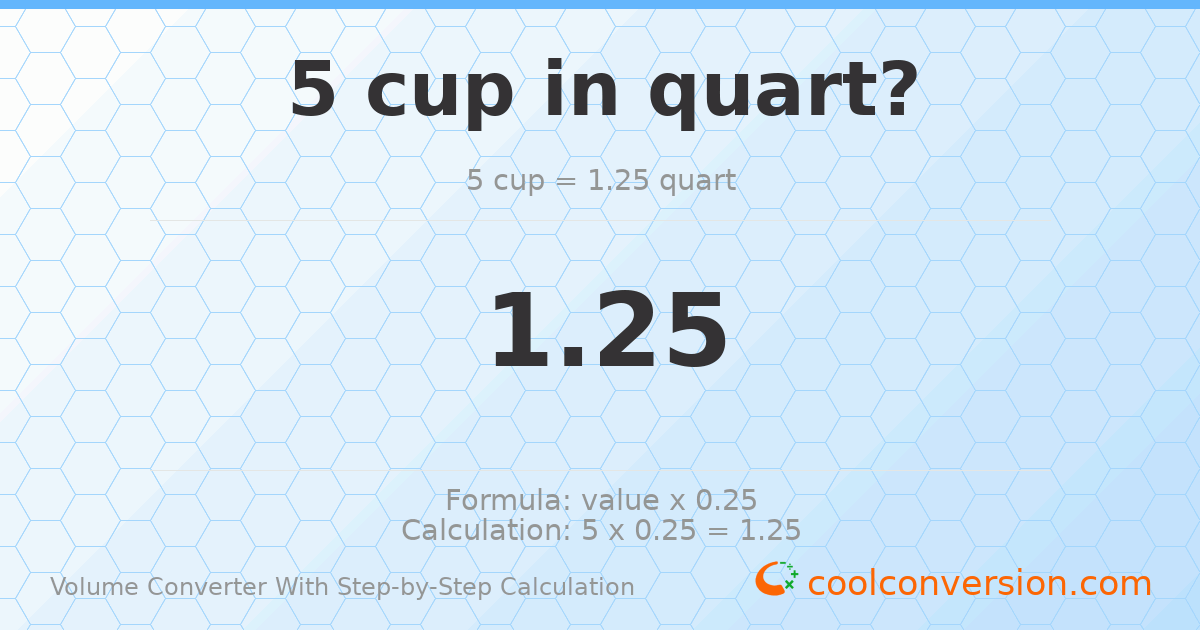 5 cups = 1.25 quarts