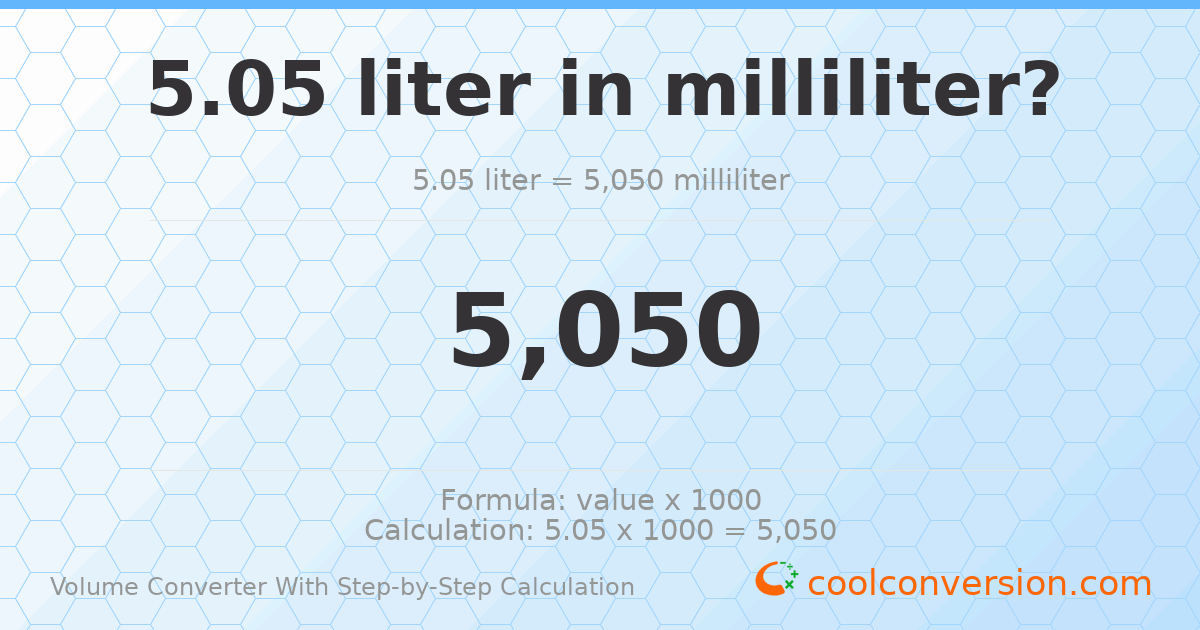 5.05 liters = 5050 milliliters