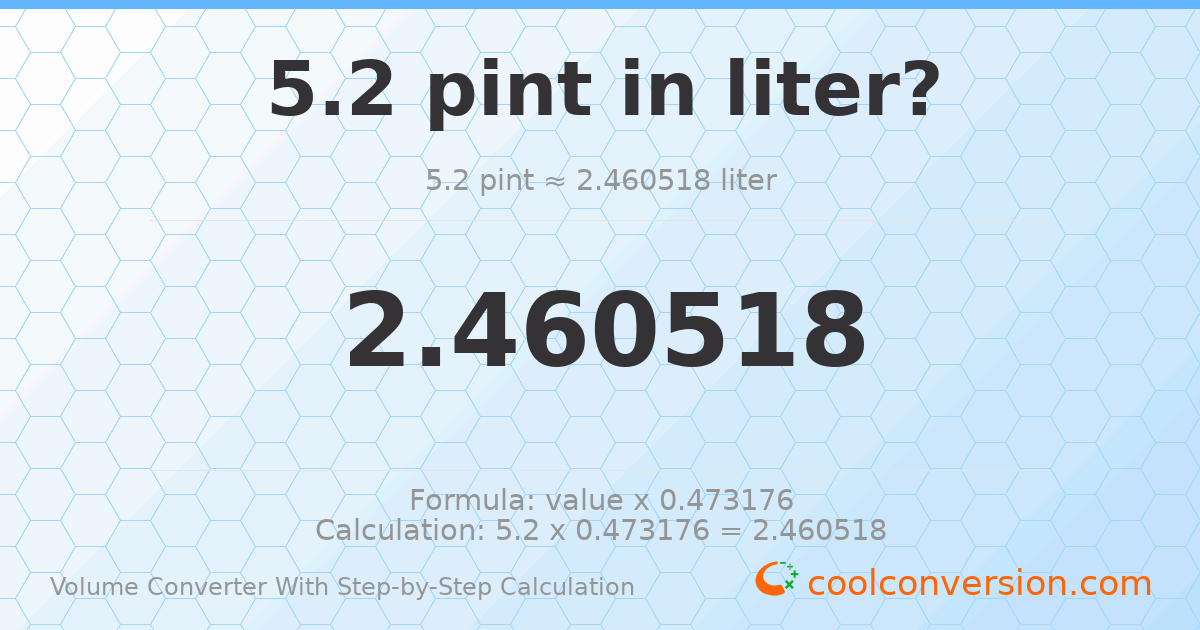 5.2 pints = 2.46052 liters