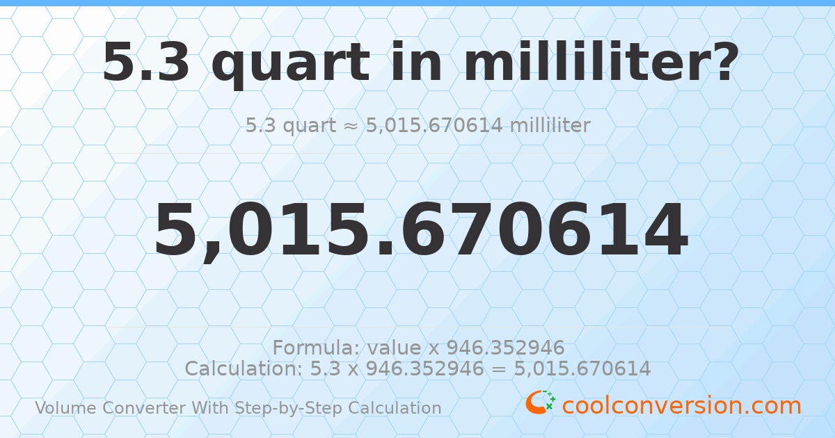 5.3 quarts = 5015.67 milliliters
