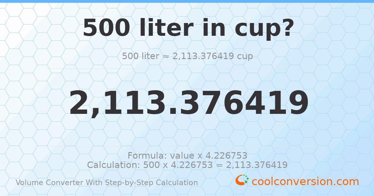 500 liters = 2113.38 cups