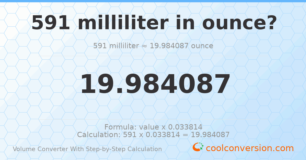591 milliliters = 19.9841 ounces