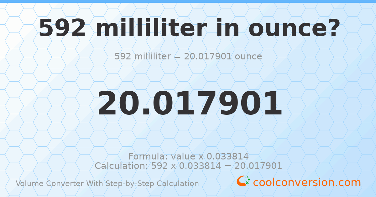 592 milliliters = 20.0179 ounces