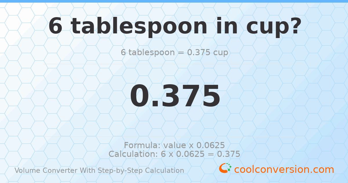 6 Tablespoons = 0.375 cups