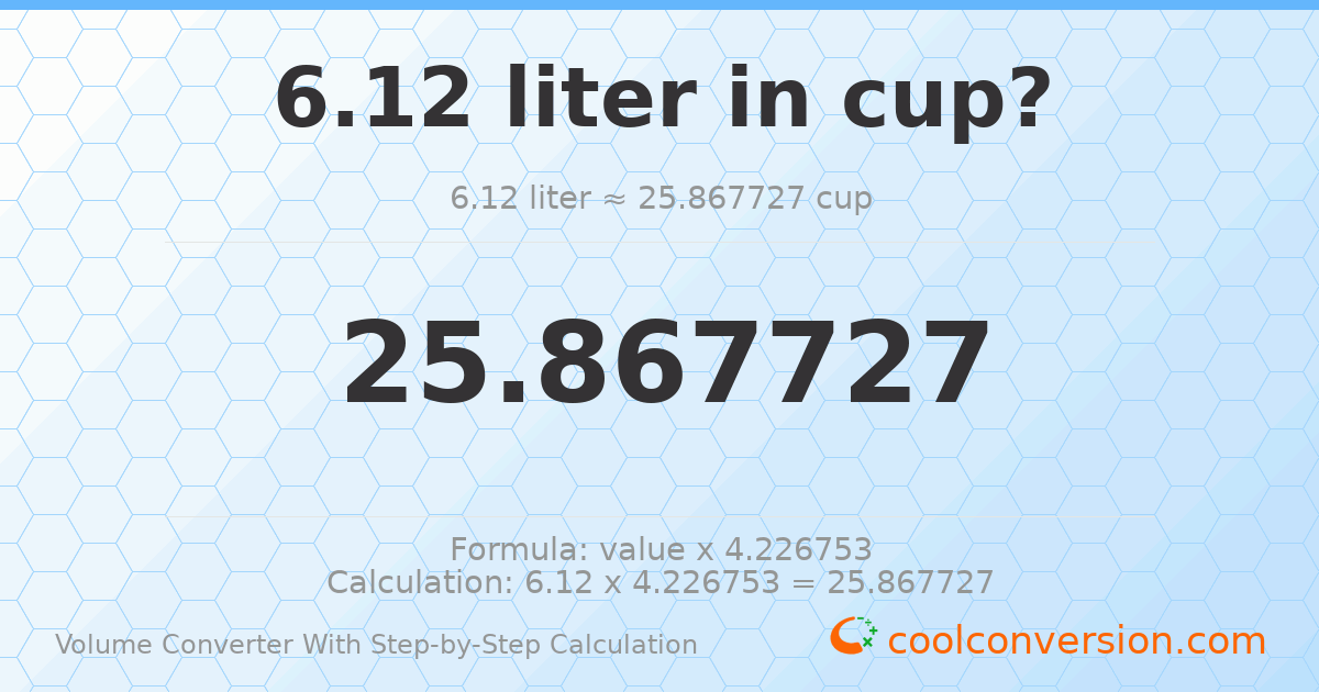 6.12 liters = 25.8677 cups