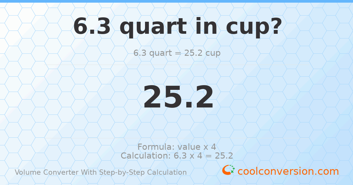 6.3 quarts = 25.2 cups