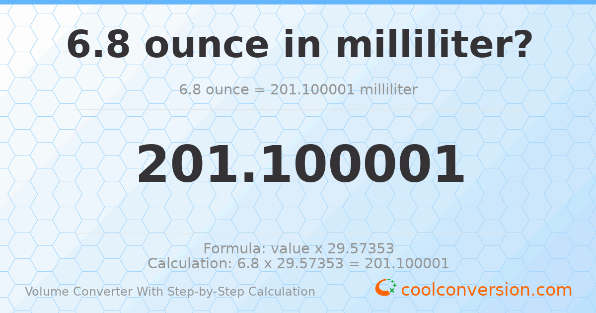 6.8 ounces = 201.1 milliliters