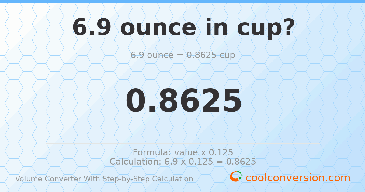 6.9 ounces = 0.8625 cups