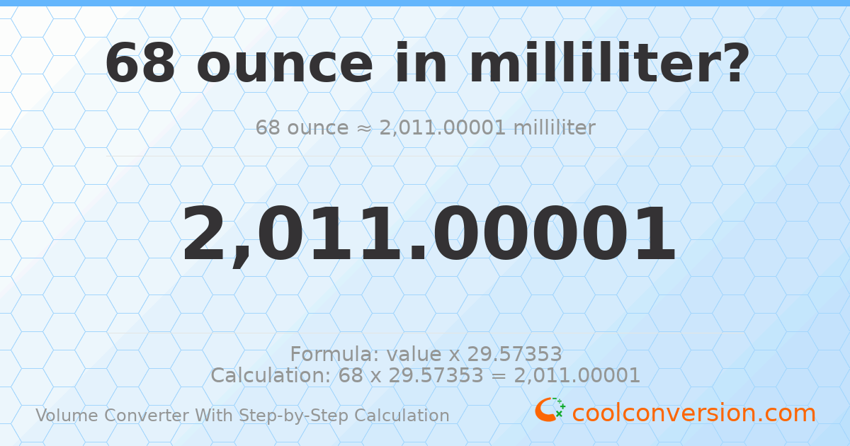 68 ounces = 2011 milliliters