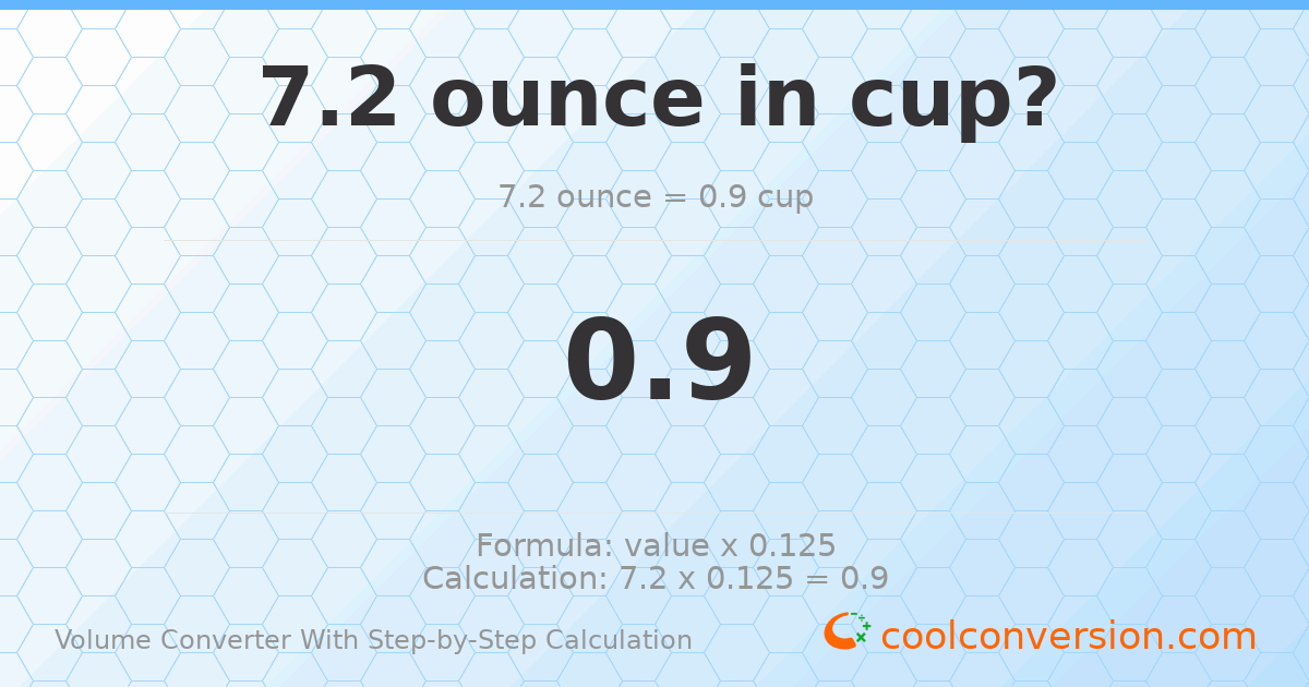 7.2 ounces = 0.9 cups
