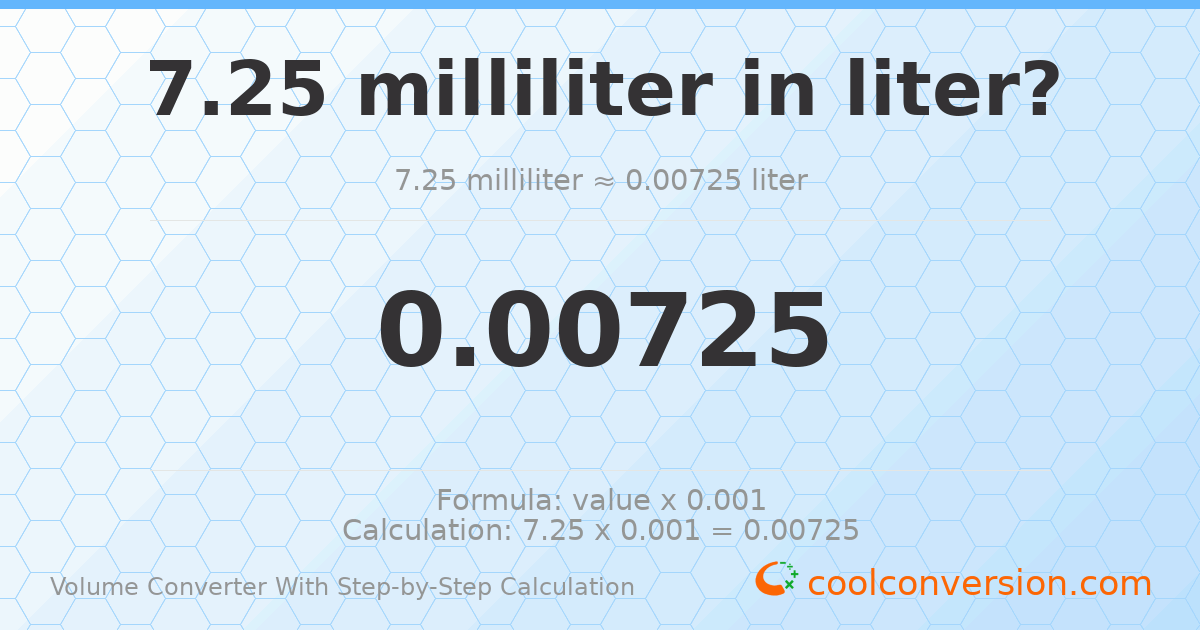 7.25 milliliters = 0.00725 liters