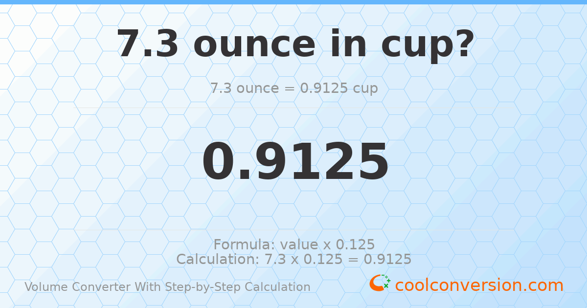 7.3 ounces = 0.9125 cups