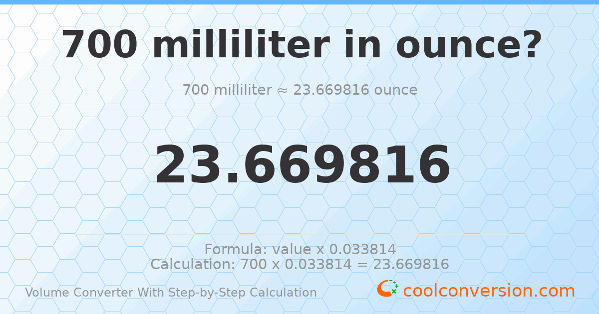 700 milliliters = 23.6698 ounces