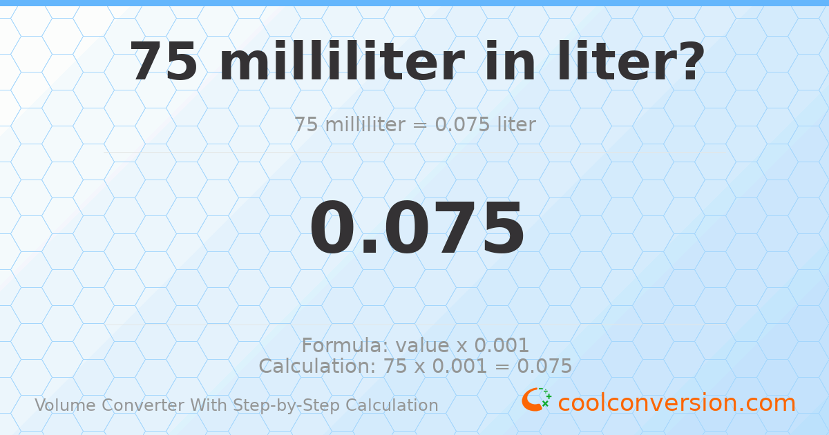 75 milliliters = 0.075 liters